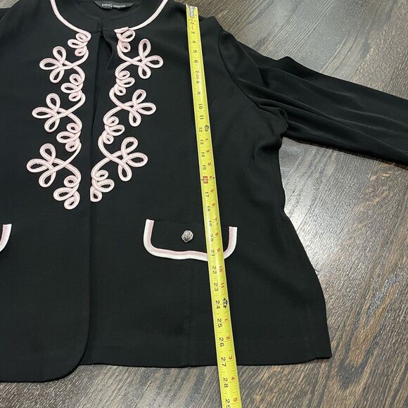 Ming Wang Cardigan Women's XL Black Knit Pink Appliqué Sweater Jacket Eclectic - Picture 8 of 8